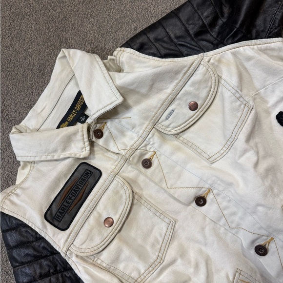 Harley-Davidson® Women's Leather Sleeve Denim Casual Moto Jacket size XL - Picture 8 of 11